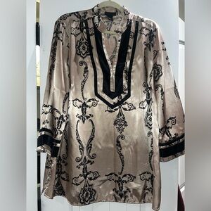 Lane Bryant Black and Cream Patterned Blouse